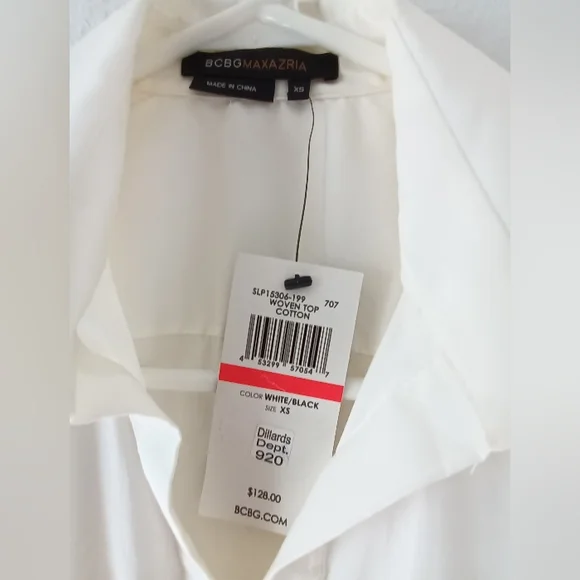 BCBG MAXAZRIA White Blouse With Black Ribbon Tie Back - Picture 4 of 7